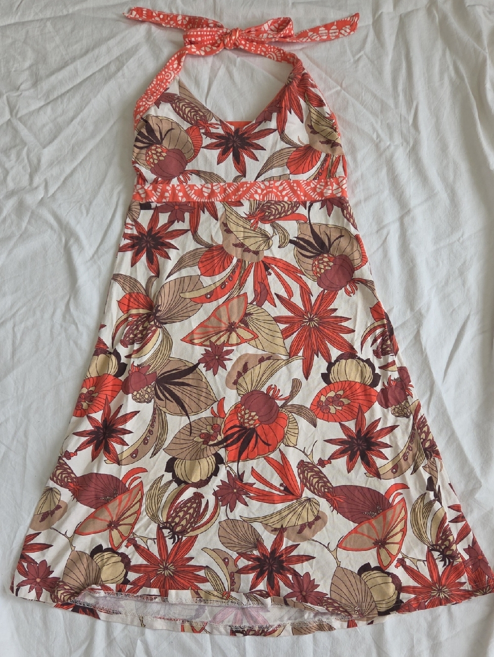 Patagonia Iliana Summer Tropical Halter Top Dress W/ Bra Organic Cotton Small